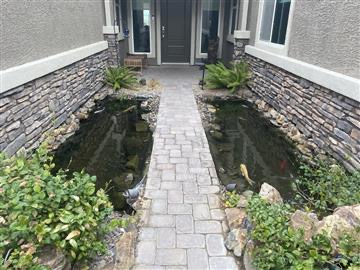 Professionally landscaped residential backyard
